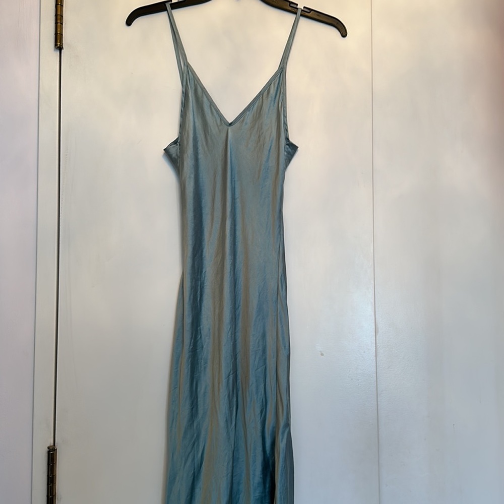 Beliano Silk Slip Dress Nightgown Small adjustable straps Blue Green Verdigris